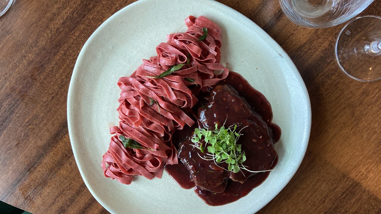 Lombata di manzo com fettuccine